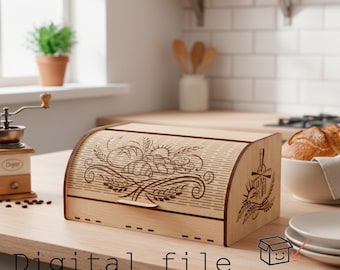 Brotkasten Laser geschnitten Datei, digitale Vorlage mit Gravur, rustikale Küchendekoration, Handwerk Geschenk, Roll Top Brot Aufbewahrungsdesign