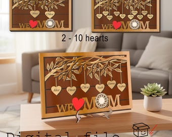 Cornice personalizzata con albero genealogico / Targa in legno a strati con nome di famiglia / File tagliato al laser