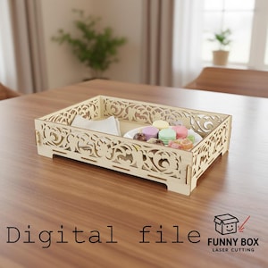 Bandeja para flores SVG, montaje sin pegamento, bandeja rectangular, bandeja de madera cortada con láser para té o café