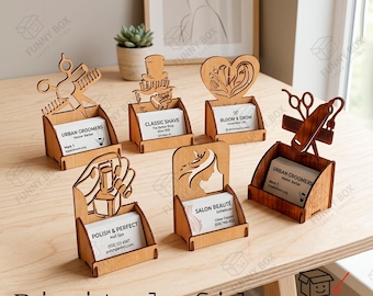 Business Card Holder Laser Cut File, Beauty Salon and Barbershop Branding Display svg, Wooden Business Card Stand, Nail Salon