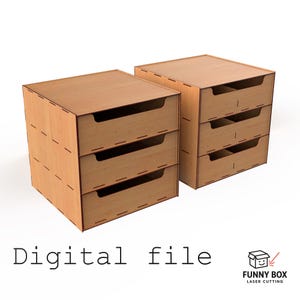 May include: Two wooden drawer units with three drawers each. The units are made of light brown wood and have a simple, modern design. The text "Digital file" is displayed at the bottom of the image.
