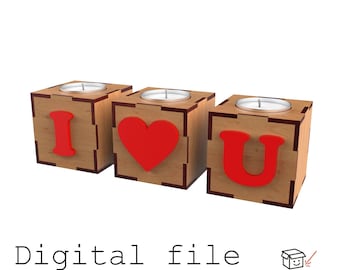 Romantic Cube Candle Holders | Laser Cut Tealight Holders with Heart and Letter Cutouts | Wooden Candle Decor for Love, Valentines Day