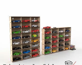 Laser Cut Diecast Display Case SVG | 1:64 Scale Car Shelf | Hot Wheels Storage Wall Organizer | Wood Laser File | Digital Download SVG DXF