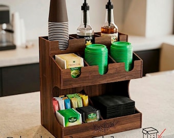 Laser Cut Coffee Station Organizer SVG | Cup and Tea Bag Holder | Cafe Counter Organizer | Digital Download DXF
