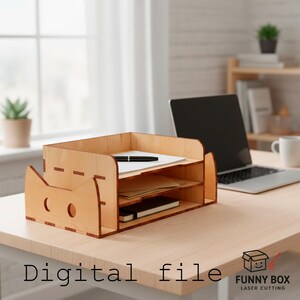 Cat Desk Organizer SVG Laser Cut File with A4 Trays and Side Compartments for 6mm Material