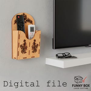 Soporte para mando a distancia de pared cortado con láser SVG / Grabado floral / Organizador de mandos a distancia de TV / Descarga digital DXF
