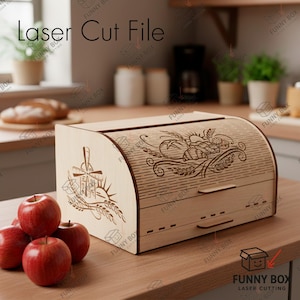 Bread Box with Crumb Drawer Digital Laser Cut Design, Digital Template with Engraving, Rustic Kitchen Decor, Craft Gift (Digital Download)