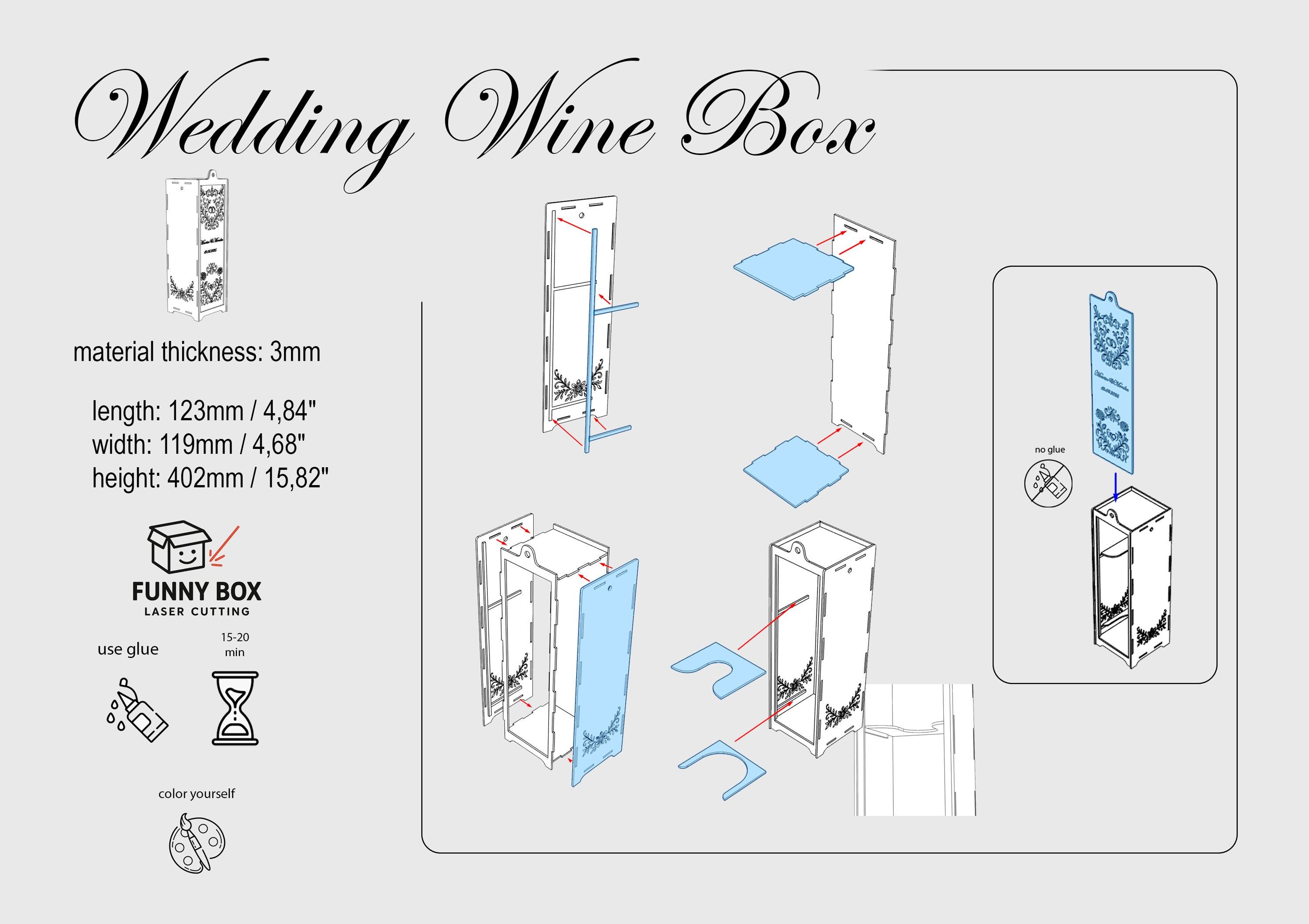 Weeding Box Wedding Wine Box Set With Laser Cut Romantic Designs, Personalized Gift ...