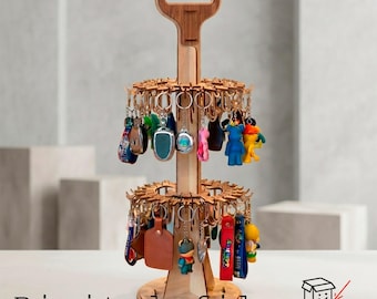 Jewelry Display Stand SVG | 112 Hooks Rotating Rack Laser Cut File | Pendant & Keychain Holder | Craft Fair Display | no glue