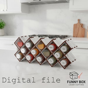 Especiero de encimera - Diseño con estructura en X (Archivo digital cortado a láser, material de 6 mm, mínimo pegamento)