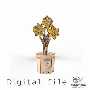 Potted Daffodils SVG | Narcissus Flower Laser Cut File | Wooden Flower Pot Decor | Spring Floral Digital Download