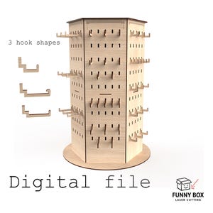 Hexagonal Display Stand with Adjustable Hooks – Digital Laser Cut File (3mm material)
