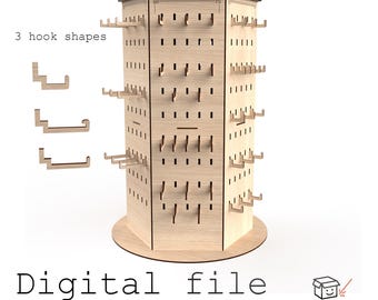 Sechseckiger Präsentationsständer mit verstellbaren Haken – Digitale Laserschnittdatei (3 mm Material)