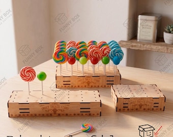 Sweet Treats Display Stand SVG | Candy & Cake Pop Holder Laser Cut File | 3 Sizes Digital Download | Lollipop Stand Wood Box