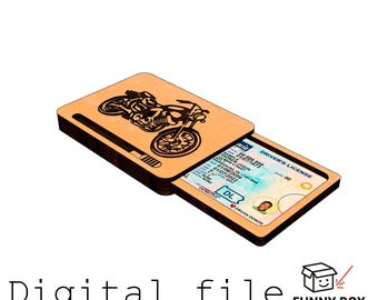 Custodia per patente di guida, porta carte di credito per moto, file tagliato al laser, portafoglio in legno, regalo per motociclisti, SVG tagliato al CNC, design di moto inciso