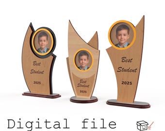 Set di trofei con cornici portafoto - Design digitale tagliato al laser (3 modelli di premio)