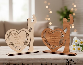 Mother’s Day Gift Laser Cut Heart Statue with Mom & Child,  Wooden Mother’s Day Decor,  Sentimental Gift For Mom
