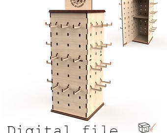 Espositore a 4 lati con ganci e spazio di archiviazione - Design tagliato al laser digitale (materiale da 6 mm)