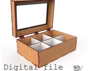 Scatola porta bustine di tè - File per taglio laser con coperchio in acrilico (SVG, DXF, PDF)