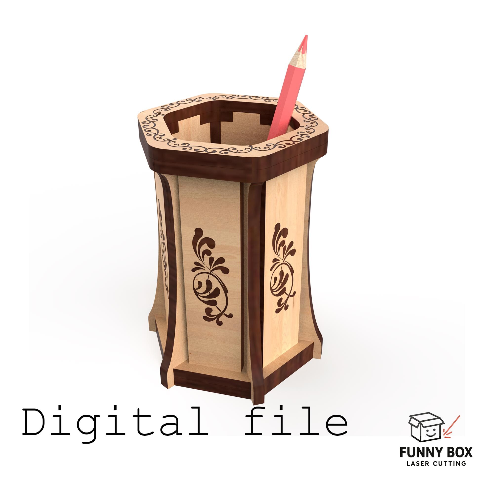 Hexagonal Pen & Pencil Holder – Digital Laser Cut Design With