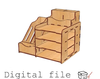 Desk Organizer, DIY Office Storage for Papers & Stationery, Laser Cut File
