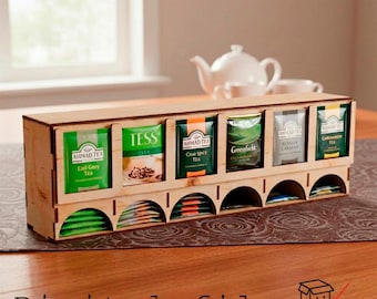 Laser Cut Tea Bag Organizer SVG | 6 Compartment Tea Station | Kitchen Counter Holder | Digital Download DXF