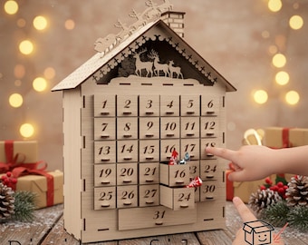 Advent Calendar House Laser Cut SVG Files | 31-Drawer Countdown Box Digital Download
