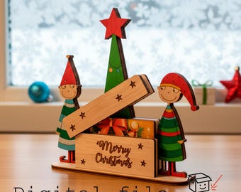 クリスマスギフトカードホルダーレーザーカットファイル、クリスマスオーナメント、週末の簡単なプロジェクト、手作りギフト