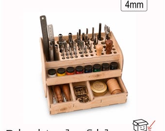 Leathercraft Tool Organizer SVG | Leather Working Tool Caddy Laser Cut File | Wood Desk Organizer with Drawer Digital Download