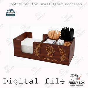 Laserskuren kaffebarorganisatör SVG 3 mm 4 mm 6 mm | Stor kopp- och servettstation | Cafédiskhållare | Digital nedladdning DXF SVG