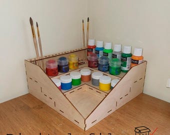 Laser Cut Art Supply Organizer SVG | Paint Brush and Bottle Holder | Desk Organizer | Digital Download DXF SVG
