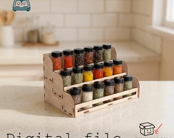 Laser Cut Spice Rack Template | 3 Tier Organizer for 18 Jars | SVG DXF Files