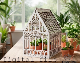 Flower House SVG, Gothic Flower House Design dxf, Greenhouse Laser Cut File
