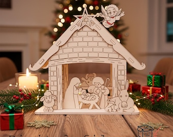 Nativity Scene Christmas Laser Cut File SVG, Desk Decoration, Nativity Set, Christmas Nativity, Christmas, Baby Jesus