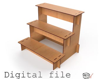 Espositore a gradini con 3 ripiani – Design digitale tagliato al laser (montaggio senza attrezzi, 3 opzioni di spessore)