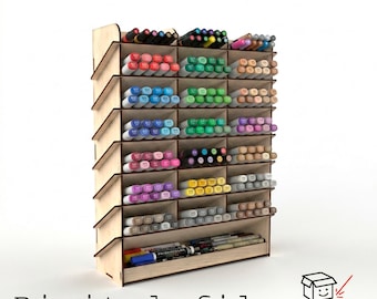 Laser Cut Marker & Pen Organizer SVG | 200+ Markers Storage Rack | Artist Desk Organizer | Copic Brush Pen Holder | Wood Laser Cut File