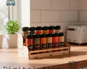 Modello per porta spezie tagliato al laser / Organizzatore a 2 livelli per 12 barattoli / File SVG DXF