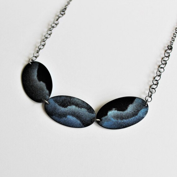 The Necklace 'astrid'. Blue and Black Three Pendants | Etsy