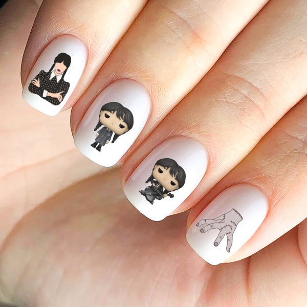 Wednesday Addams Thing Family Nail Decals Stickers Waterslide Halloween Morticia Gomez Show More!