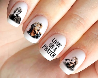 Calcomanías para uñas de Jon Bon Jovi, tobogán de agua, Livin' On A Pray, Shot Through The Heart, It's My Life, ¡Siempre quise más!