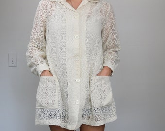 60s - 70s sheer lace top / tunic / mini dress, festival wear, bohemian, hippie chic, victorian, goth, in size Small, Medium