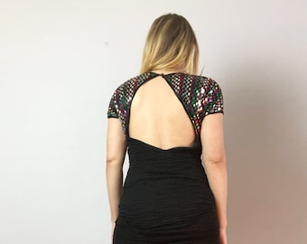 80s black bodycon dress with fabulous sequins / rockstar party dress / size xs small