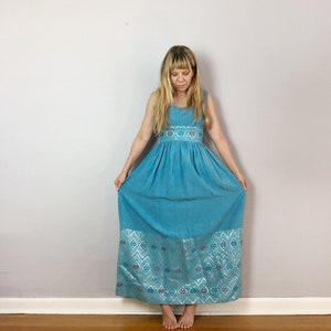 rare 1960s teal goddess dress / handmade / size xs or small image 1