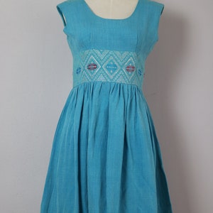 rare 1960s teal goddess dress / handmade / size xs or small image 4