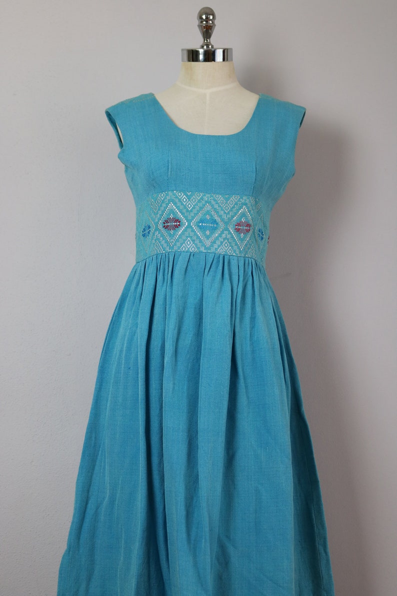 rare 1960s teal goddess dress / handmade / size xs or small image 4