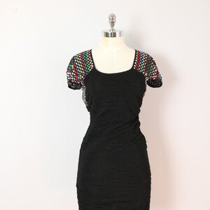 Zwarte bodycon-jurk uit de jaren 80 met fantastische pailletten / rockstar-feestjurk / maat xs (small)