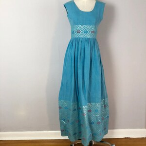 rare 1960s teal goddess dress / handmade / size xs or small image 2