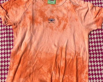 L(more like medium )women’s slim fit ,orange tie dye  high on life embroidered tee