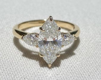 Marquise Diamond Engagement Ring Genuine Lab Grown Diamond Anniversary Ring Unique Proposal Ring for Her Six Claw Prong Setting Ring Gift