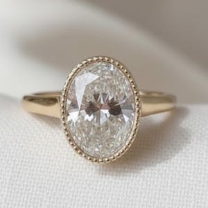 Bezel Set 2 Ct Oval Cut Moissanite Engagement Ring, Oval Cut Ring, Elongated Oval, Moissanite Engagement Ring, Ice Crushed Oval